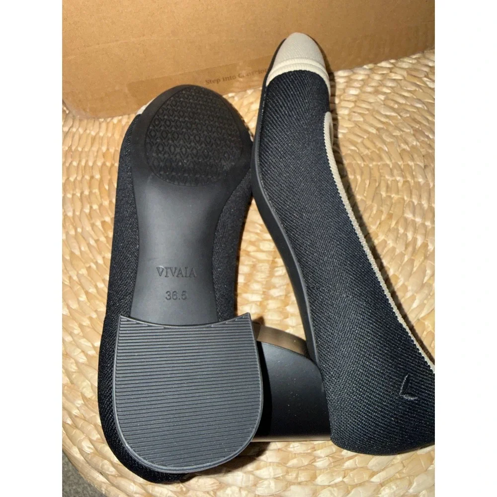 VIVAIA Julie Pro Black Beige‎ Knit Low Heel Pumps Comfort Shoes Size 6 New